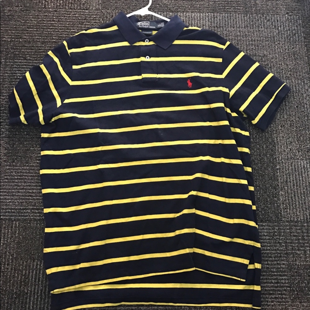 Polo Ralph Lauren XL Polo Navy Yellow Striped New